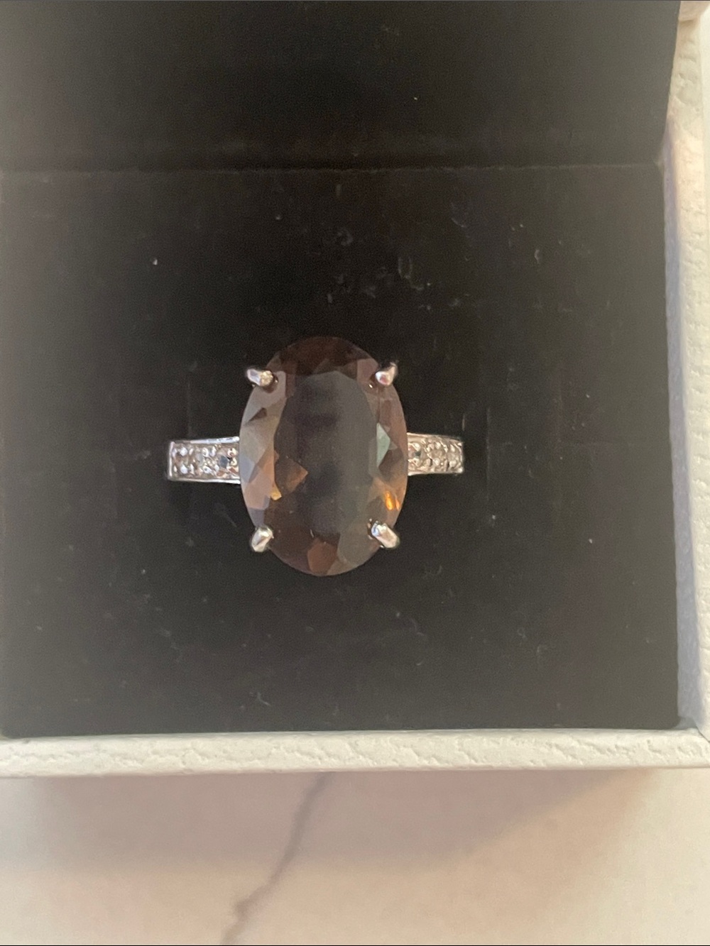 Silver Ring with Smoky Quartz and Pavé Accents